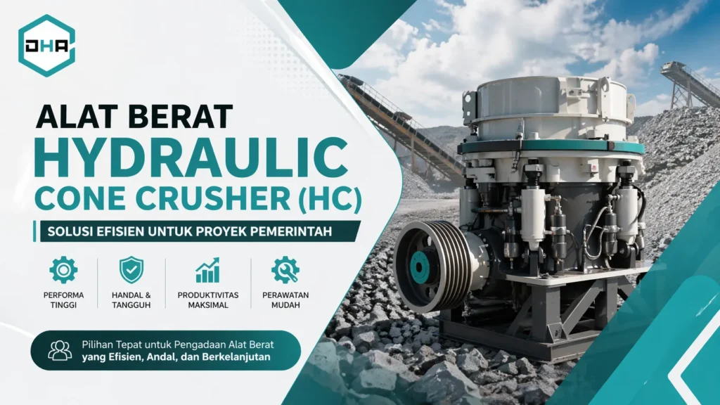 Ilustrasi mesin alat berat Hydraulic Cone Crusher (HC) untuk proyek infrastruktur