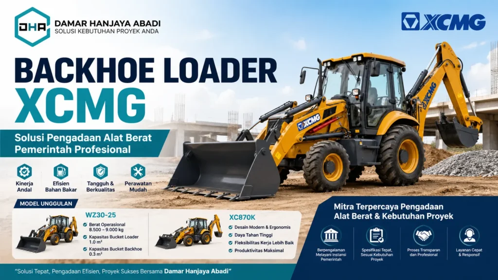 Ilustrasi Backhoe Loader XCMG solusi pengadaan alat berat pemerintah profesional
