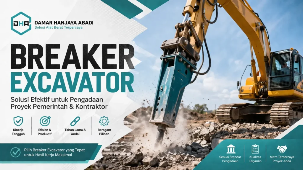 Ilustrasi penggunaan breaker excavator pada proyek konstruksi modern
