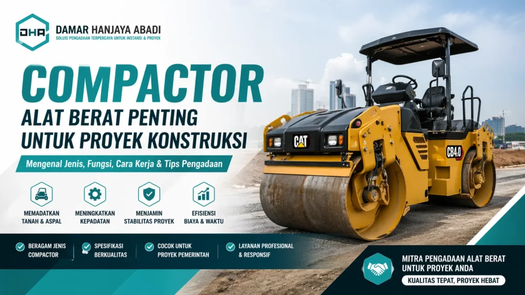 Ilustrasi compactor alat berat untuk pemadatan tanah dan aspal proyek konstruksi