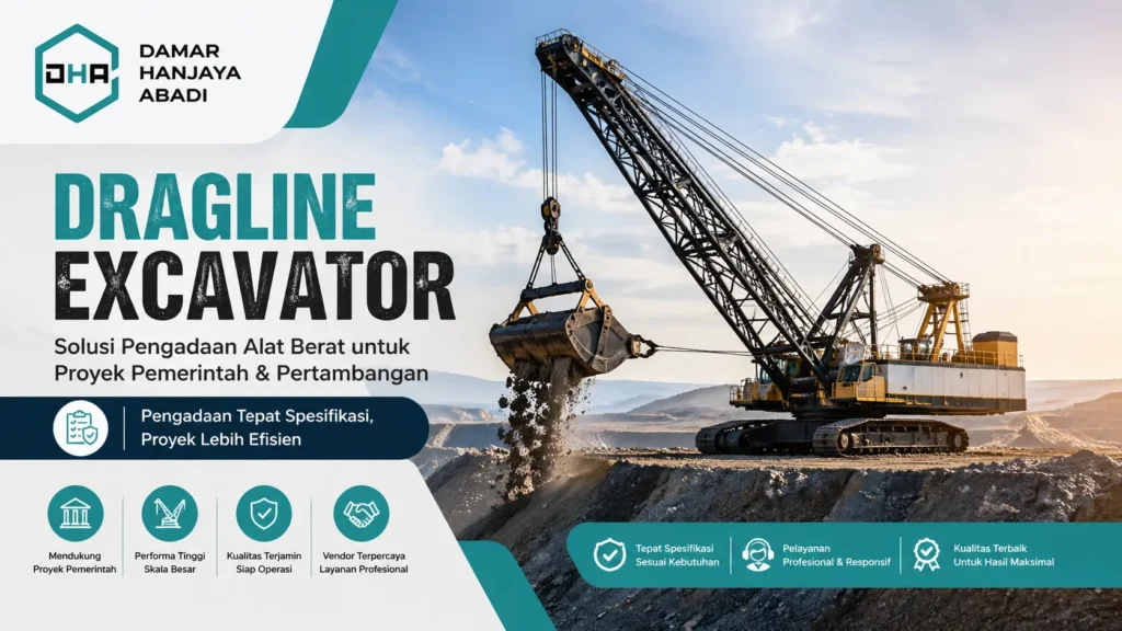 Ilustrasi dragline excavator alat berat raksasa untuk proyek pertambangan dan konstruksi pemerintah