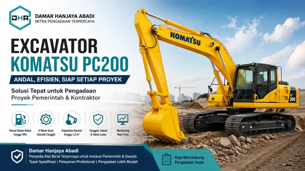 Ilustrasi Excavator Komatsu PC200 untuk pengadaan proyek pemerintah dan kontraktor