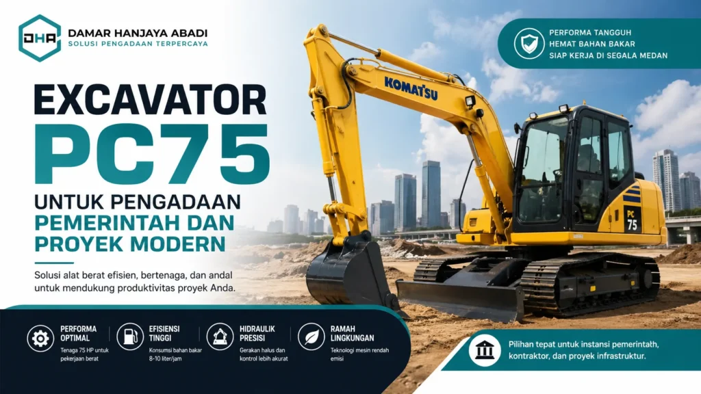 Ilustrasi alat berat Excavator PC75 untuk kontraktor dan instansi pemerintah