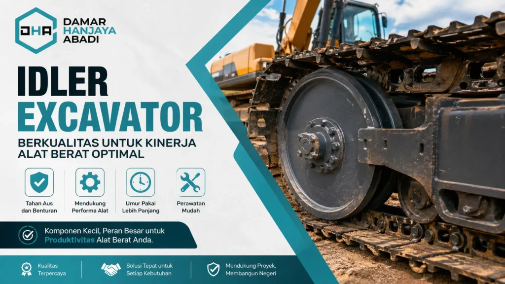 Ilustrasi idler excavator berkualitas untuk kinerja alat berat optimal dari Damar Hanjaya Abadi