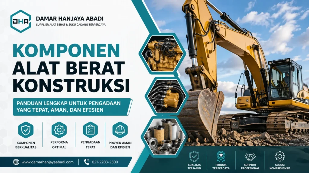 Ilustrasi komponen alat berat konstruksi lengkap untuk kebutuhan pengadaan proyek oleh Damar Hanjaya Abadi