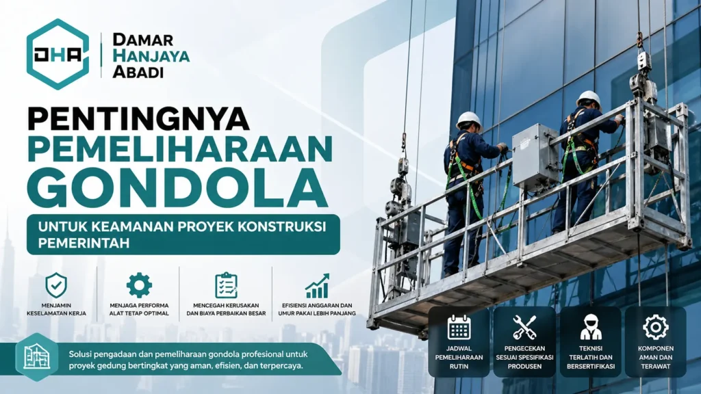 Ilustrasi maintenance gondola gedung tinggi oleh tenaga profesional