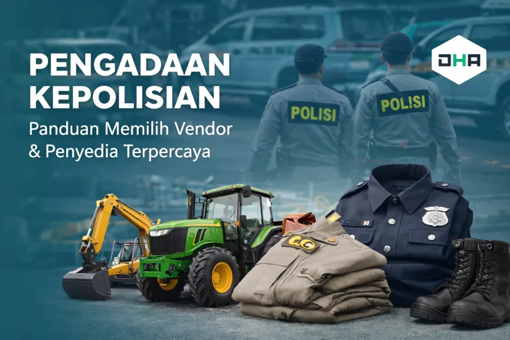 Ilustrasi pengadaan kepolisian dengan vendor dan penyedia pemerintah serta dukungan alat berat dan seragam oleh Damar Hanjaya Abadi