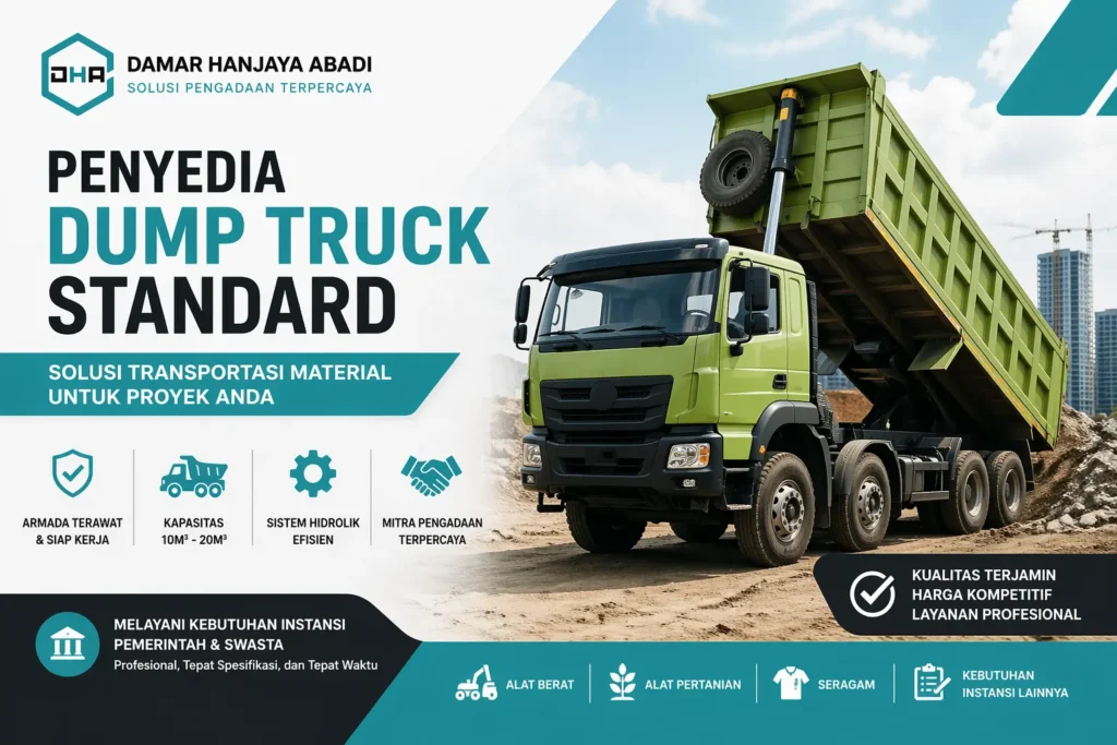 Penyedia dump truck standard terpercaya Damar Hanjaya Abadi untuk kebutuhan proyek konstruksi dan pengadaan pemerintah