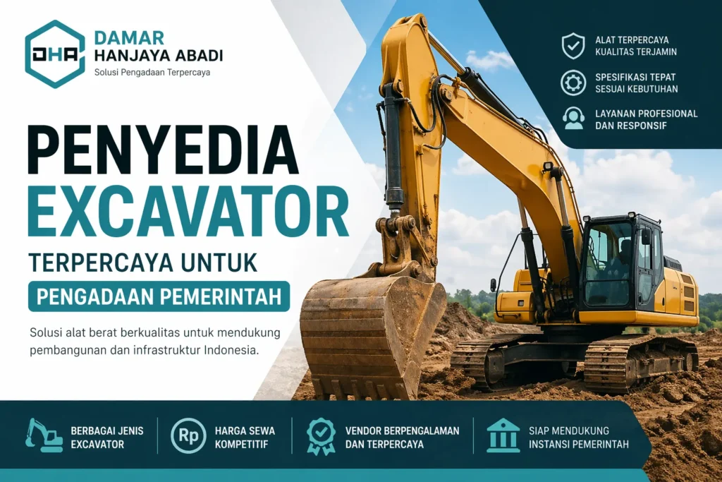 Penyedia excavator terpercaya untuk pengadaan pemerintah oleh Damar Hanjaya Abadi dengan alat berat berkualitas