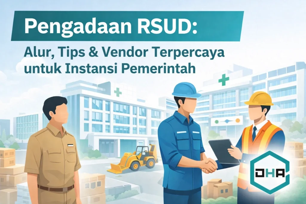 Ilustrasi proses pengadaan RSUD untuk instansi pemerintah yang menampilkan alur kerja sama dengan vendor terpercaya.