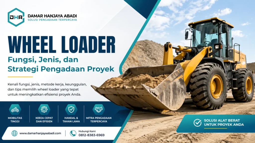 Ilustrasi Wheel Loader untuk pengadaan proyek konstruksi oleh Damar Hanjaya Abadi yang efisien dan berkualitas