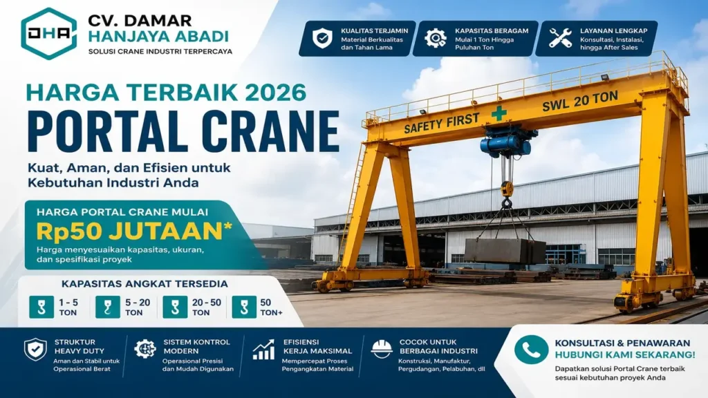 harga portal crane terbaik 2026 dari CV. Damar Hanjaya Abadi untuk kebutuhan industri, konstruksi, manufaktur, dan proyek pengangkatan material heavy duty