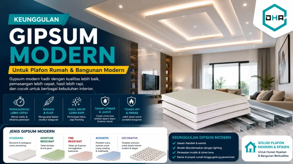 Keunggulan gipsum modern untuk plafon rumah dan interior bangunan minimalis modern