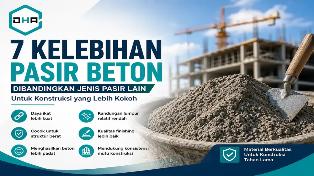 Kelebihan pasir beton dibandingkan jenis pasir lain untuk konstruksi bangunan kuat, beton berkualitas, dan proyek infrastruktur Penyedia Damar Hanjaya Abadi