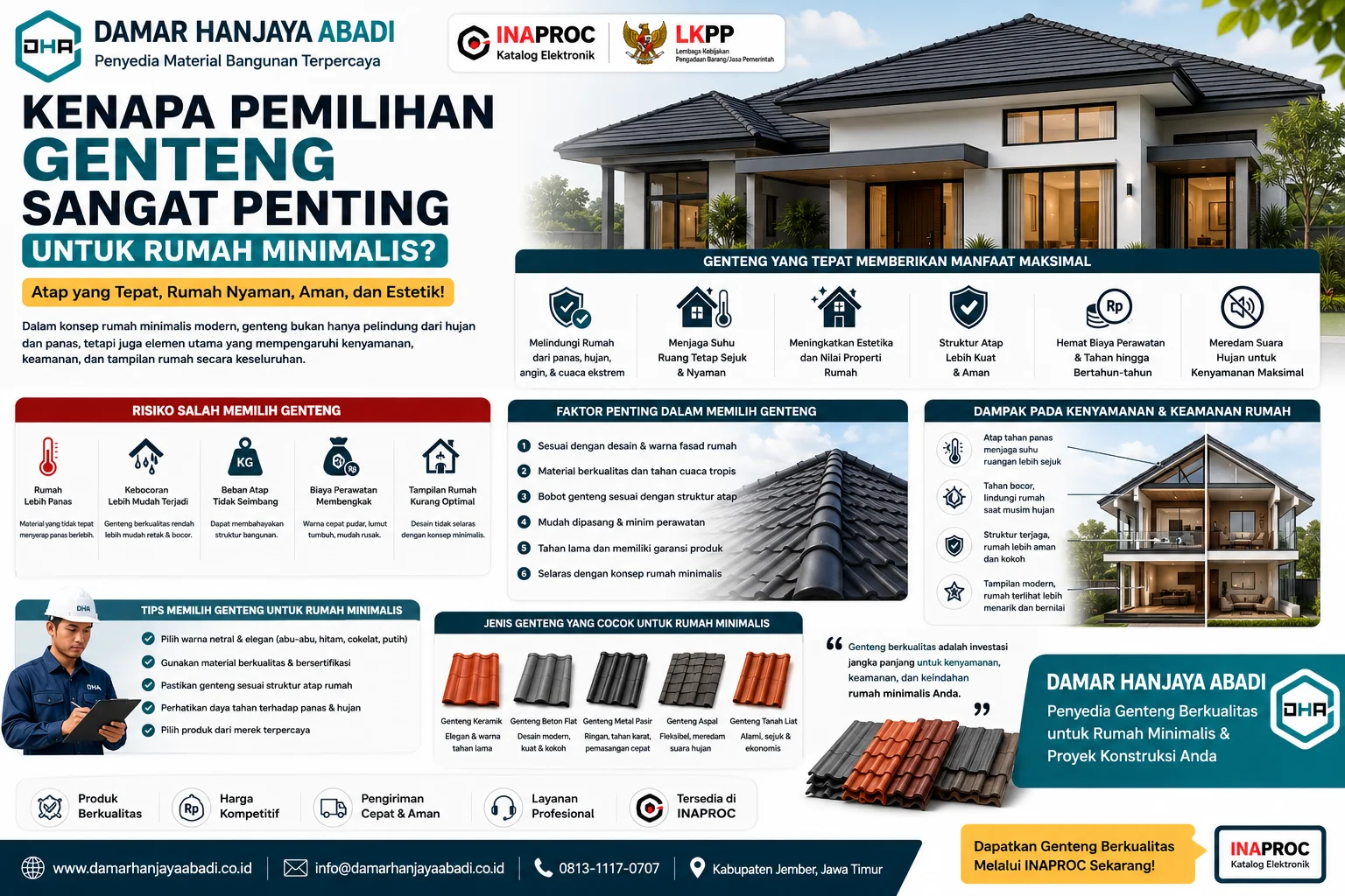 Tips Memilih Genteng untuk Rumah Minimalis yang Tepat menggunakan genteng keramik, beton flat, metal pasir, dan aspal agar rumah lebih estetik, nyaman, dan tahan lama.