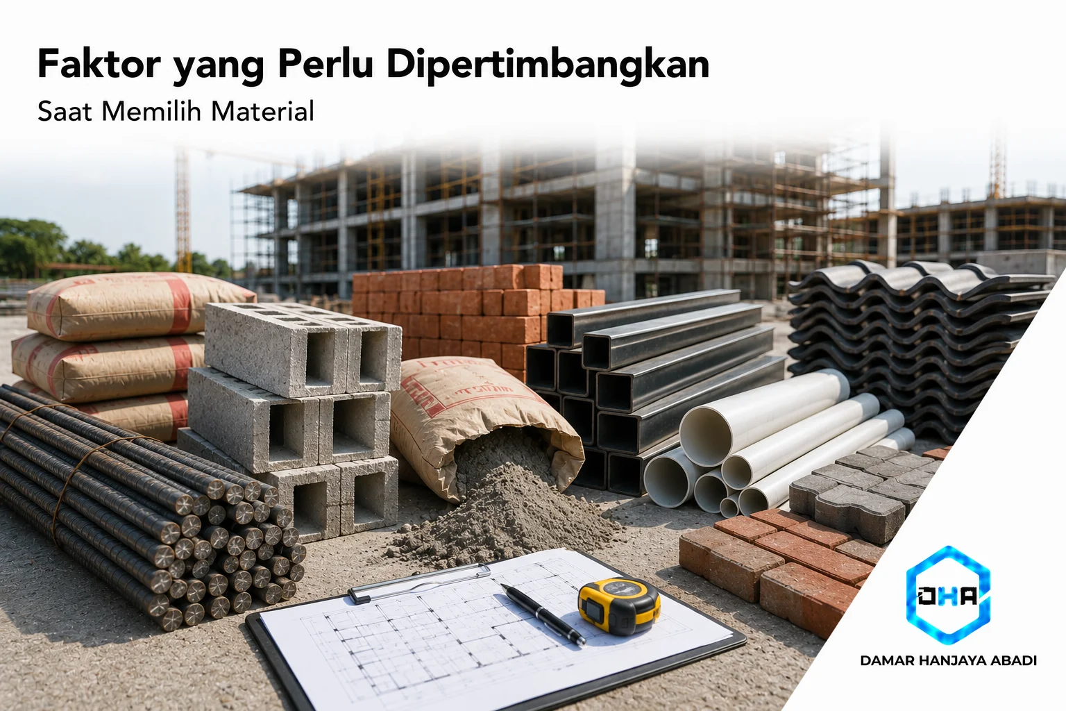 Tim proyek mempertimbangkan kualitas, spesifikasi, dan biaya sebelum memilih material konstruksi.