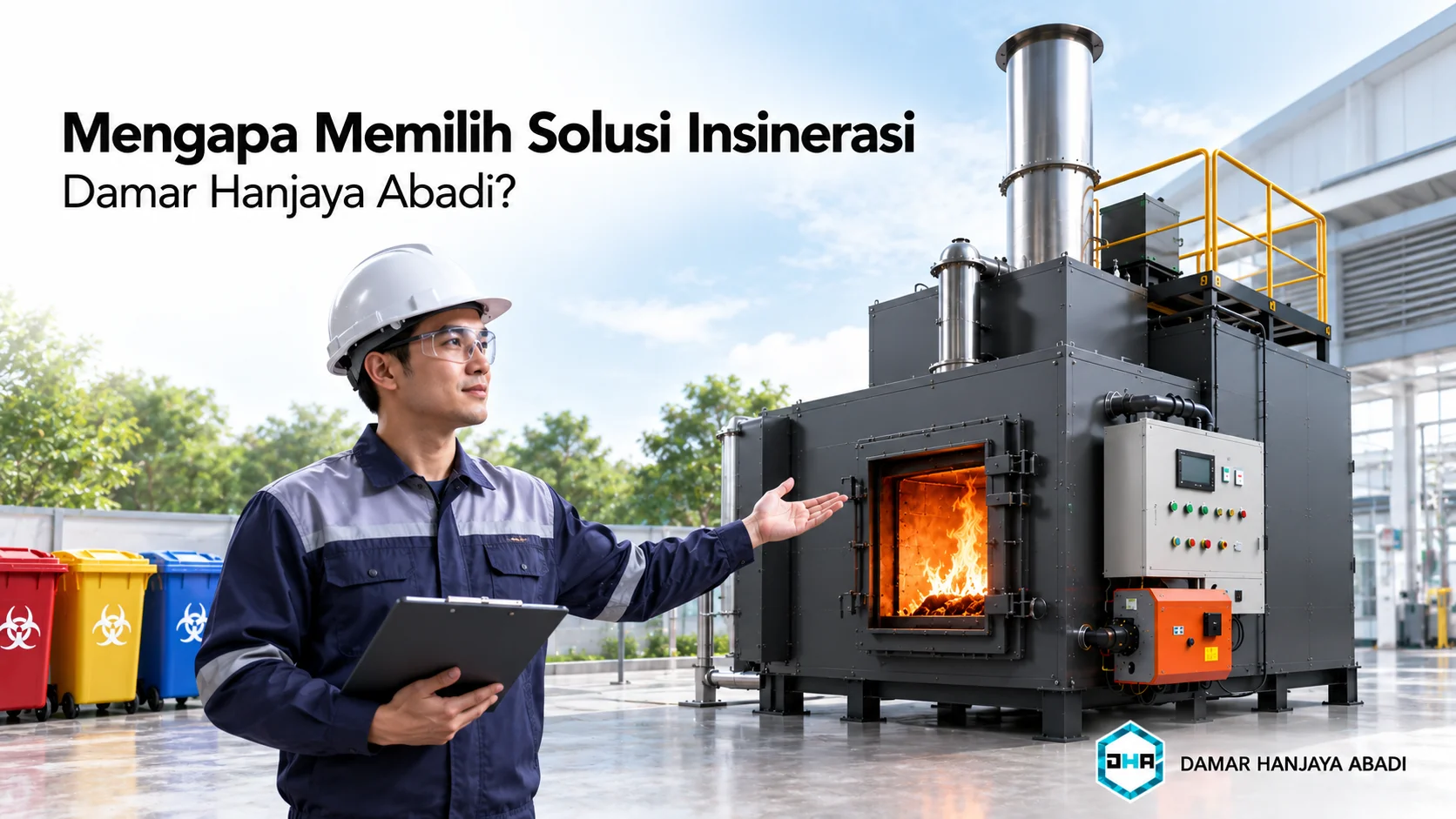 Insinyur profesional dari Damar Hanjaya Abadi melakukan konsultasi teknis dan supervisi instalasi mesin incinerator berkualitas tinggi.