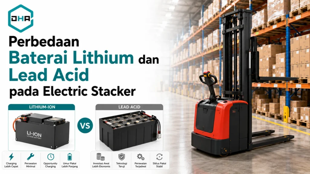 Perbedaan baterai Electric Stacker lithium dan lead acid untuk kebutuhan operasional gudang.
