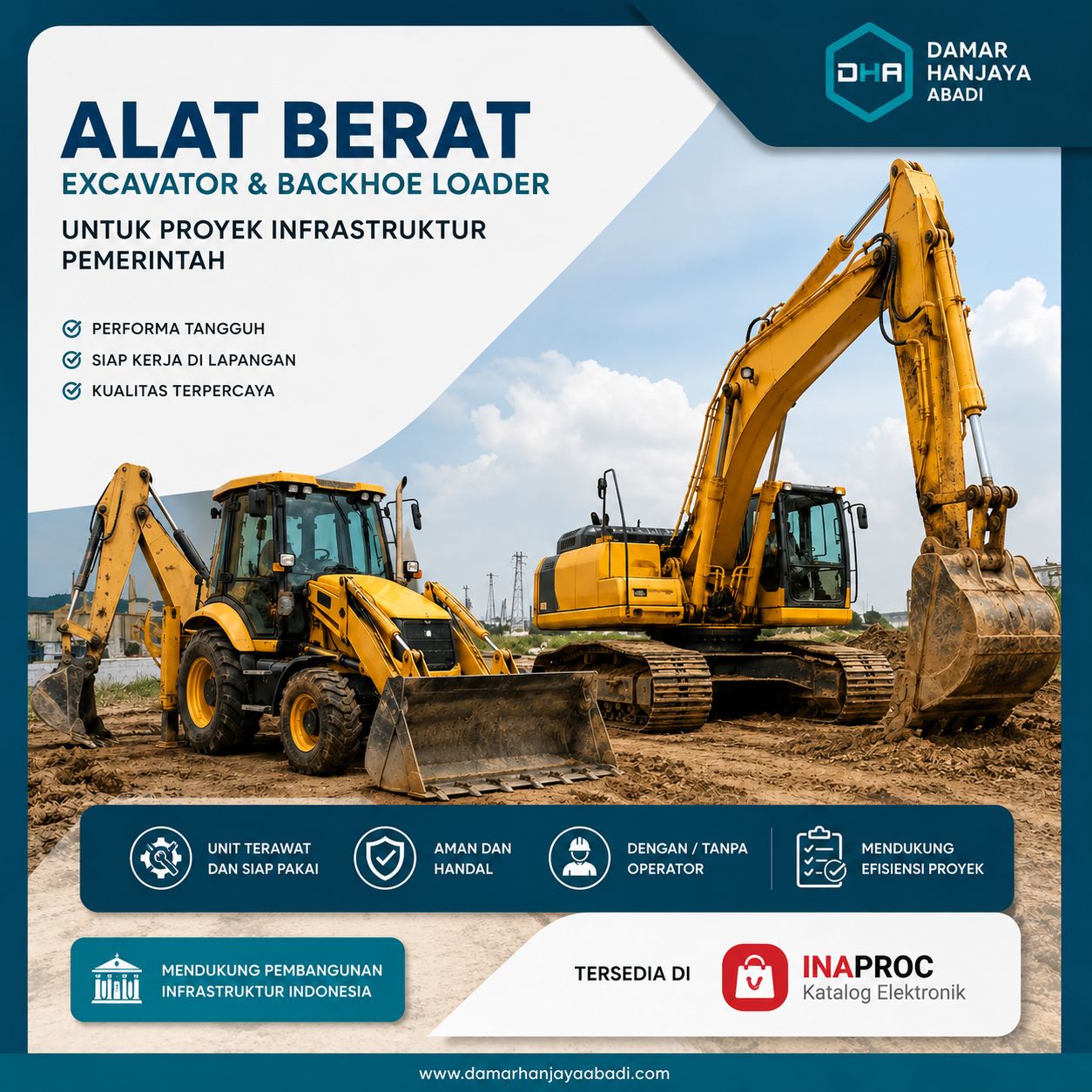 excavator dan backhoe loader untuk proyek infrastruktur pemerintah siap diakses di INAPROC