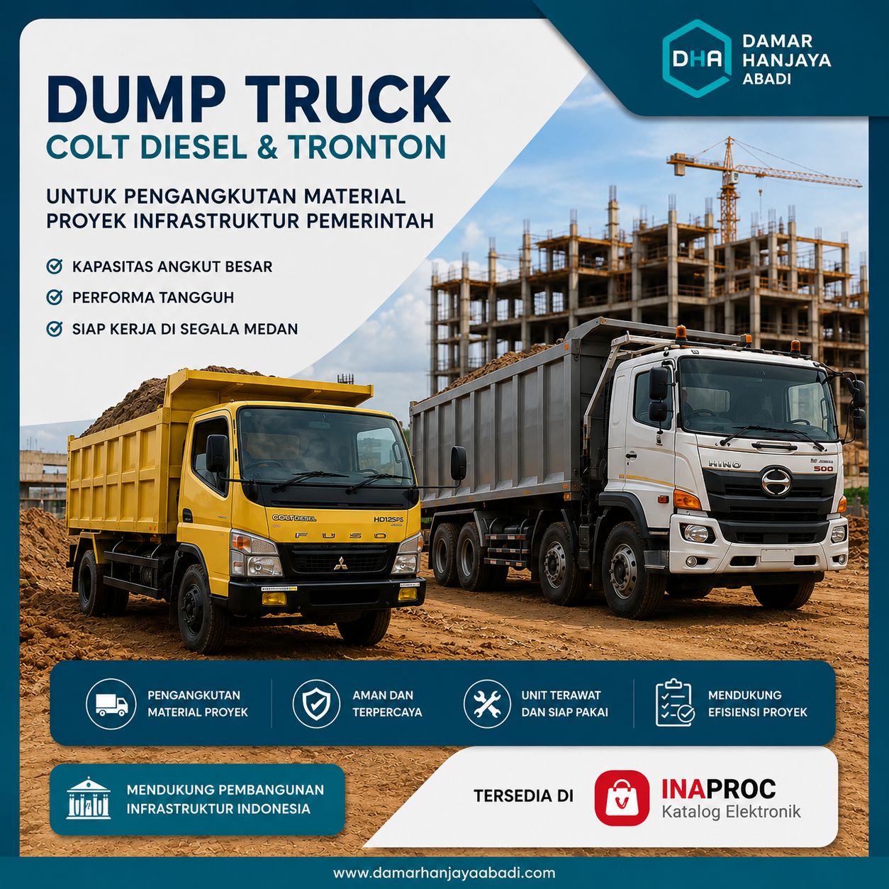 dump truck colt diesel dan tronton untuk pengangkutan material proyek infrastruktur pemerintah