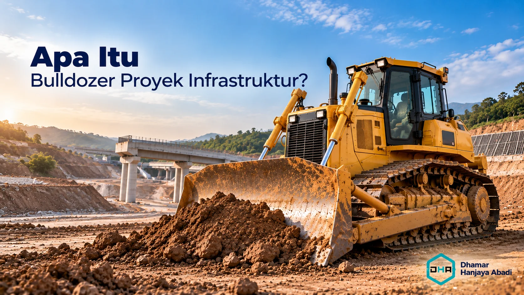Bulldozer proyek infrastruktur untuk pekerjaan pemerataan tanah dan persiapan lahan konstruksi.
